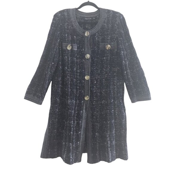 Misook Jacket Black Lose Knit Tweed Button Front Cardigan Coatigan Women Size 0X - Picture 1 of 6